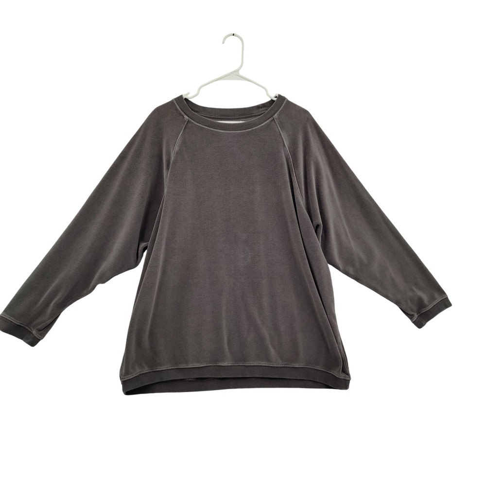 Aerie Women Loungewear Cozy Fleece Soft Sweatshirt M Gray Raglan Velour Pullover
